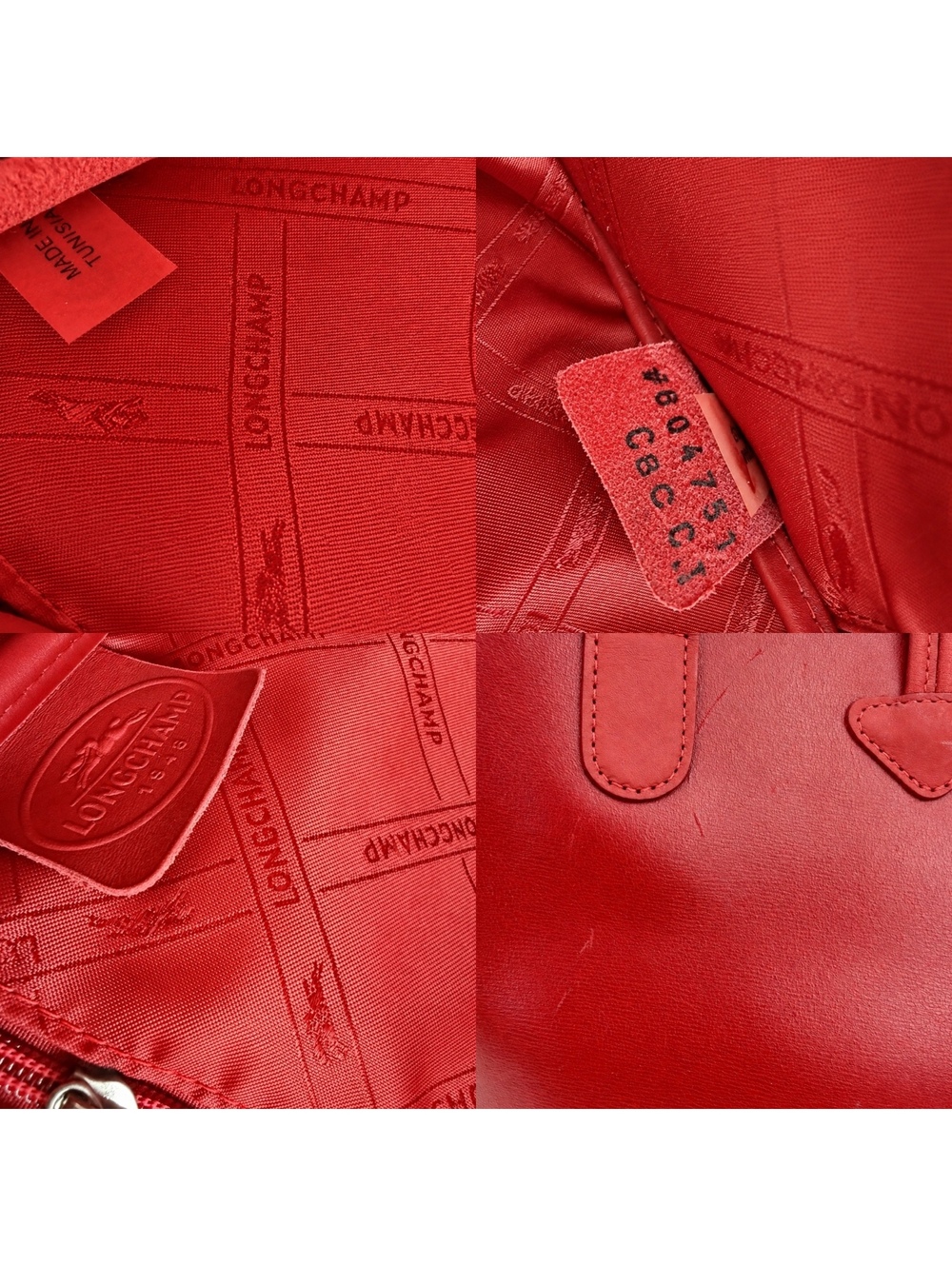Longchamp Le Roseau Vintage Red Leather Top Handle Tote Bamboo Clasp | Pre-Loved - Picture 7 of 8